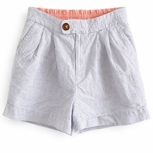 Anthropologie Seersucker High-Waist Shorts with Coral Waistband